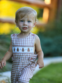 Plaid Embroidered Gingerbread and Bows Boy Jon Jon Romper - The Palm Beach Baby