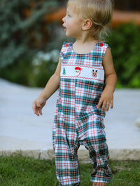 Christmas Jonjon Plaid Smocking Embroidered Boys Romper - The Palm Beach Baby