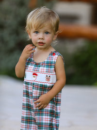 Christmas Jonjon Plaid Smocking Embroidered Boys Romper - The Palm Beach Baby