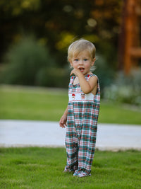 Christmas Jonjon Plaid Smocking Embroidered Boys Romper - The Palm Beach Baby