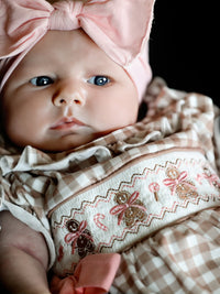 Classic Plaid Embroidered Gingerbread and Bows Girls Romper - The Palm Beach Baby