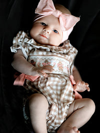 Classic Plaid Embroidered Gingerbread and Bows Girls Romper - The Palm Beach Baby