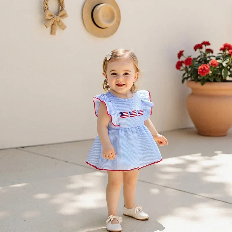 Adorable Patriotic Girls Seersucker Romper Dress - The Palm Beach Baby Adorable Patriotic Girls Seersucker Romper Dress - The Palm Beach Baby