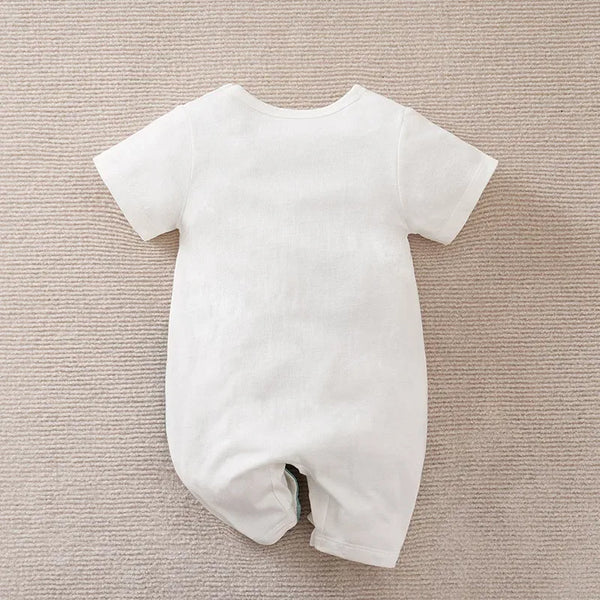 white romper jumpsuit for babies with short sleeves and back view