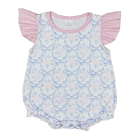baby girls white and blue floral romper with pink ruffle sleeves size small
