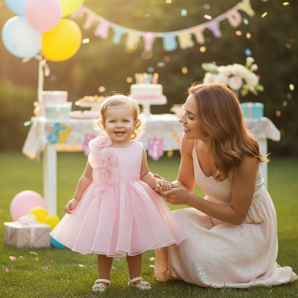 Mom and daughter in Rosalie pink party dress - The Palm Beach Baby