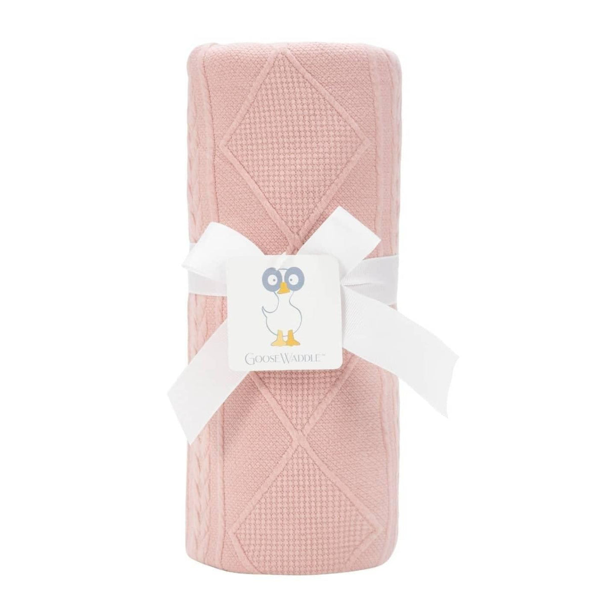 Goosewaddle rose knit baby blanket for newborns with diamond pattern and soft texture