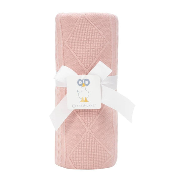 Goosewaddle rose knit baby blanket for newborns with diamond pattern and soft texture