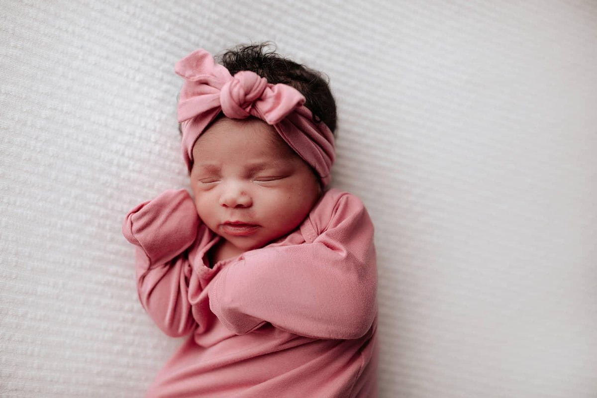 Three Little Tots Rose Knotted Newborn Gown - Soft Pink - The Palm Beach Baby