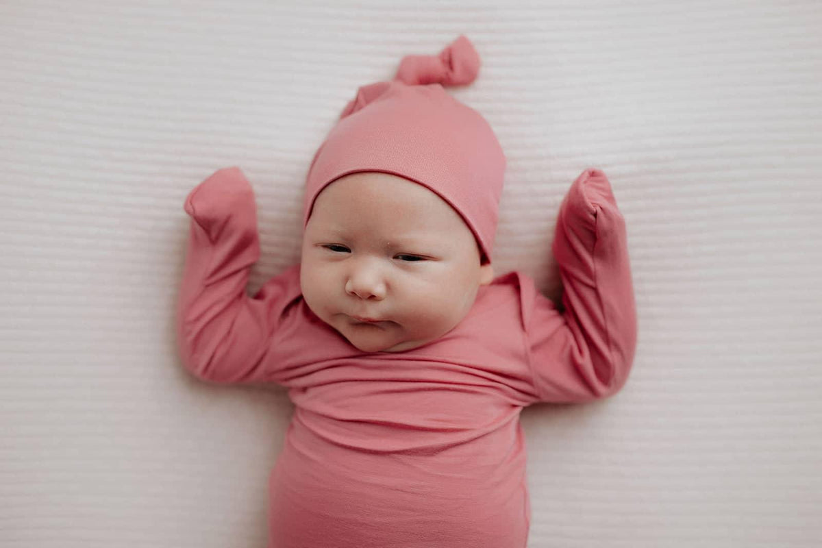 Three Little Tots Rose Knotted Newborn Gown - Soft Pink - The Palm Beach Baby