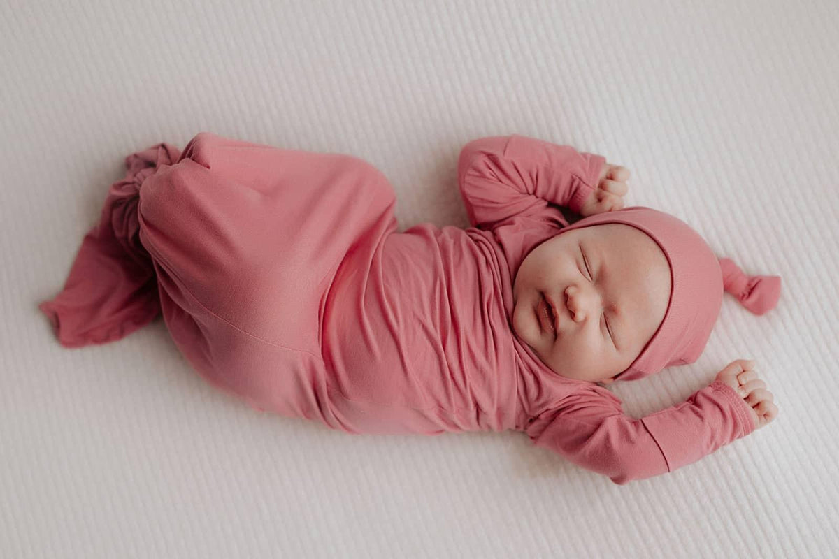 Three Little Tots Rose Knotted Newborn Gown - Soft Pink - The Palm Beach Baby