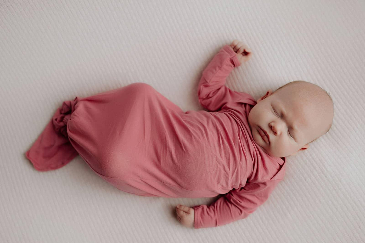 Three Little Tots Rose Knotted Newborn Gown - Soft Pink - The Palm Beach Baby