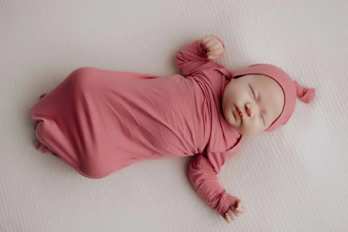Three Little Tots Rose Knotted Newborn Gown - Soft Pink - The Palm Beach Baby