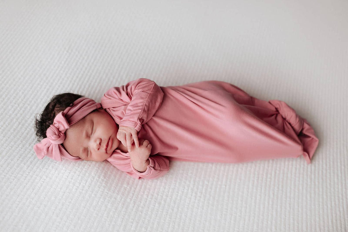 Three Little Tots Rose Knotted Newborn Gown - Soft Pink - The Palm Beach Baby