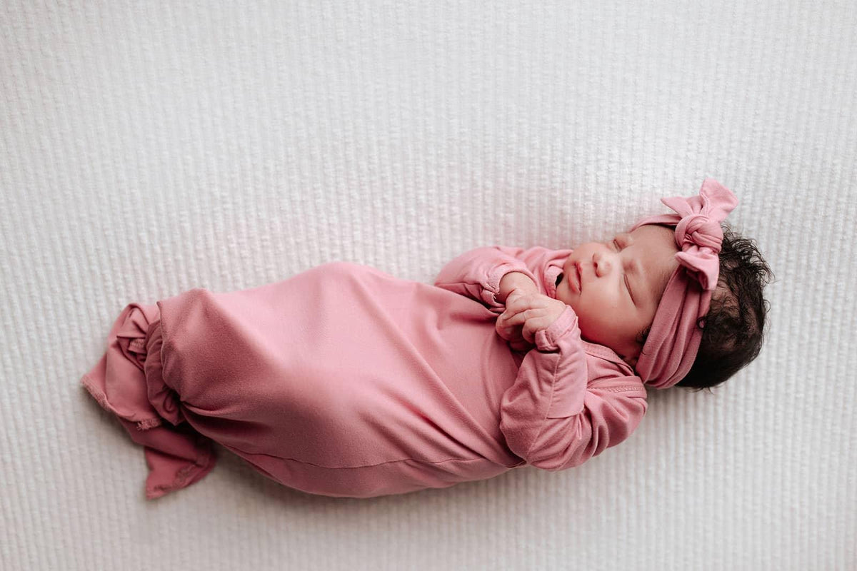 Three Little Tots Rose Knotted Newborn Gown - Soft Pink - The Palm Beach Baby