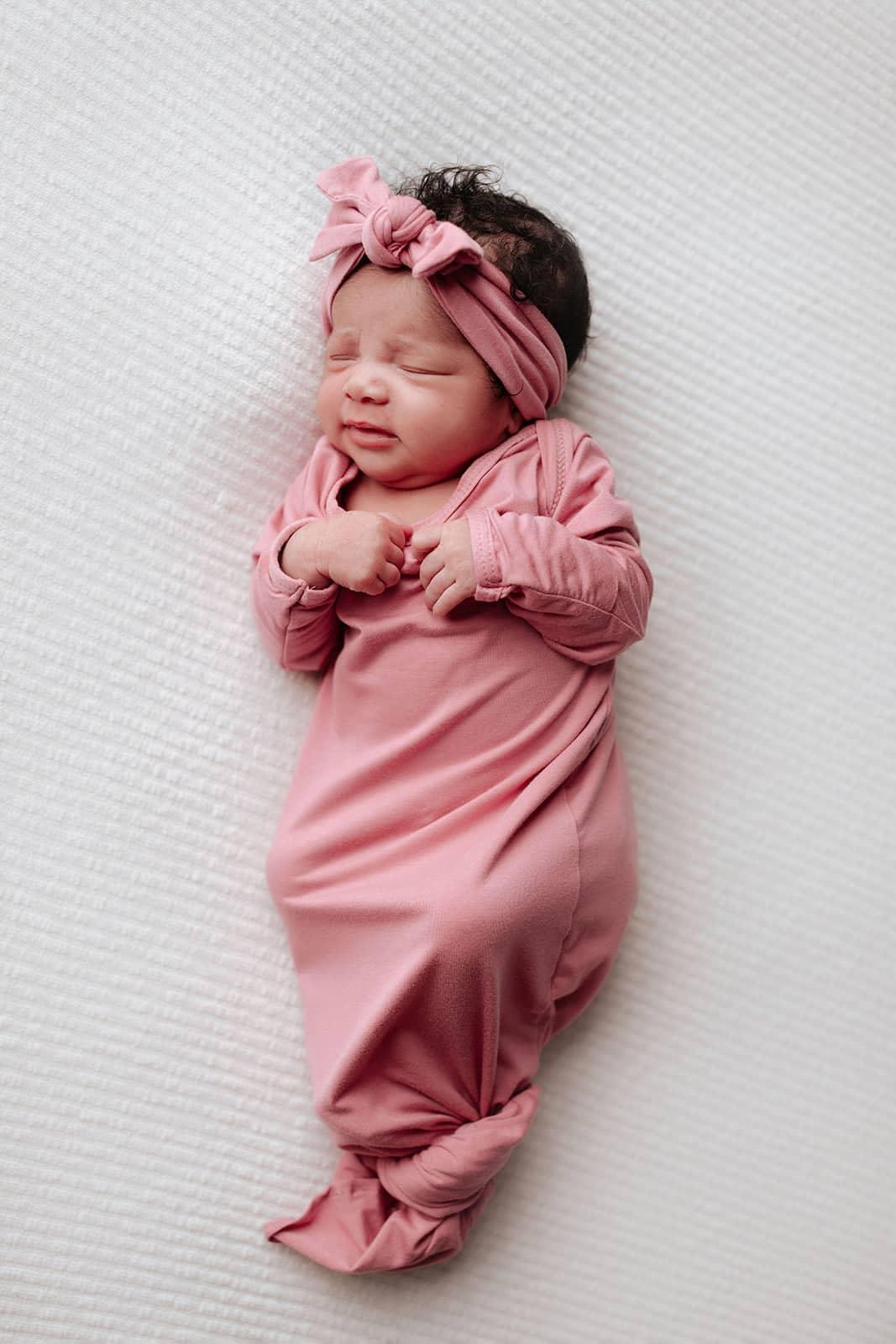 Three Little Tots Rose Knotted Newborn Gown - Soft Pink - The Palm Beach Baby