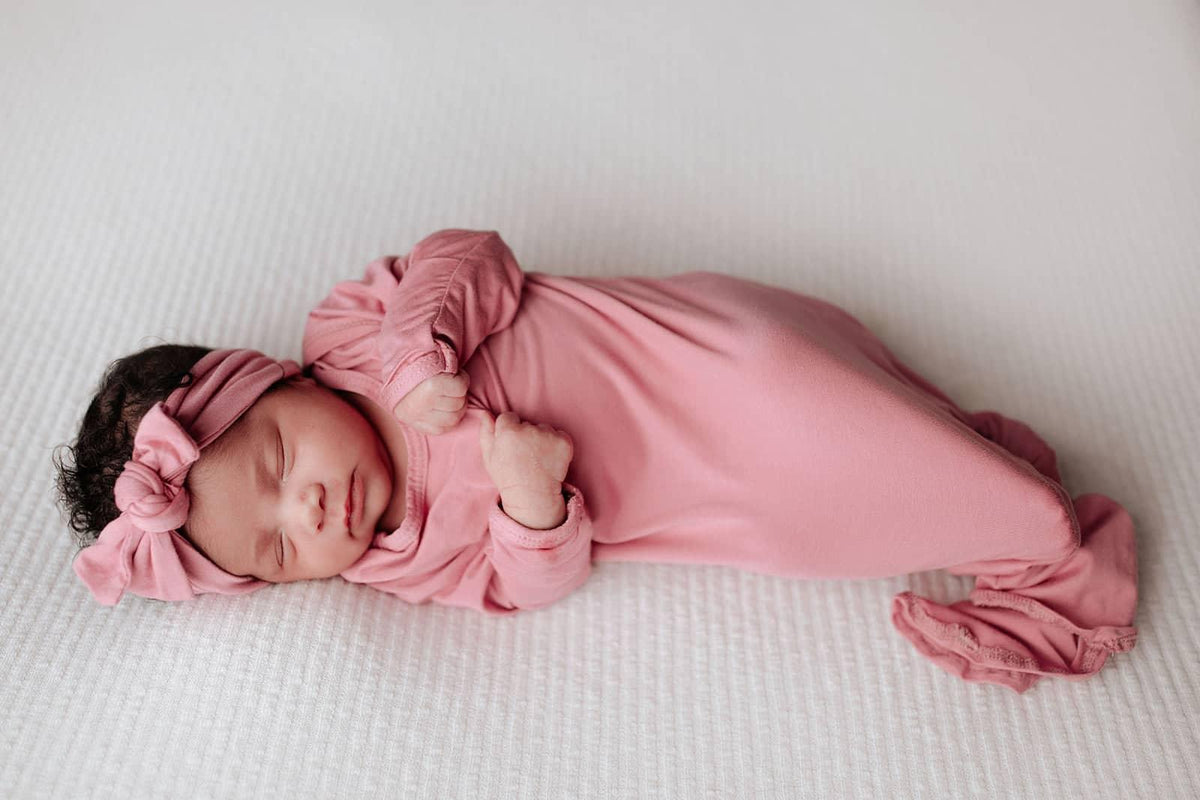 Three Little Tots Rose Knotted Newborn Gown - Soft Pink - The Palm Beach Baby