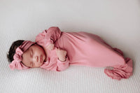 Three Little Tots Rose Knotted Newborn Gown - Soft Pink - The Palm Beach Baby