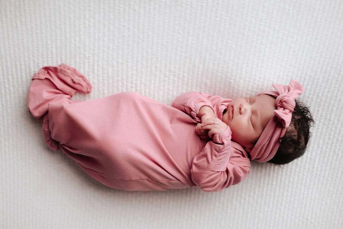 Three Little Tots Rose Knotted Newborn Gown - Soft Pink - The Palm Beach Baby