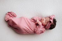 Three Little Tots Rose Knotted Newborn Gown - Soft Pink - The Palm Beach Baby