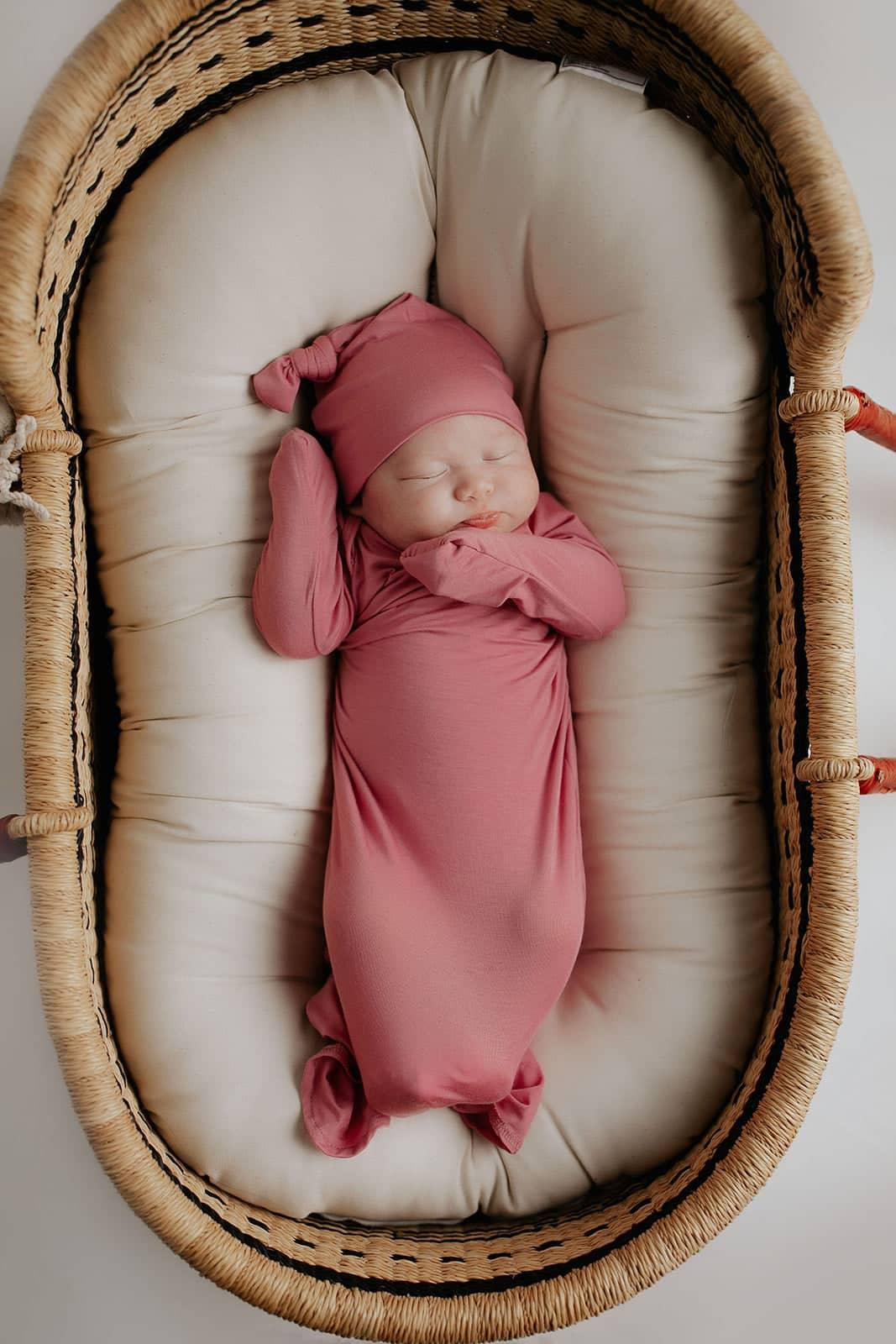 Three Little Tots Rose Knotted Newborn Gown - Soft Pink - The Palm Beach Baby