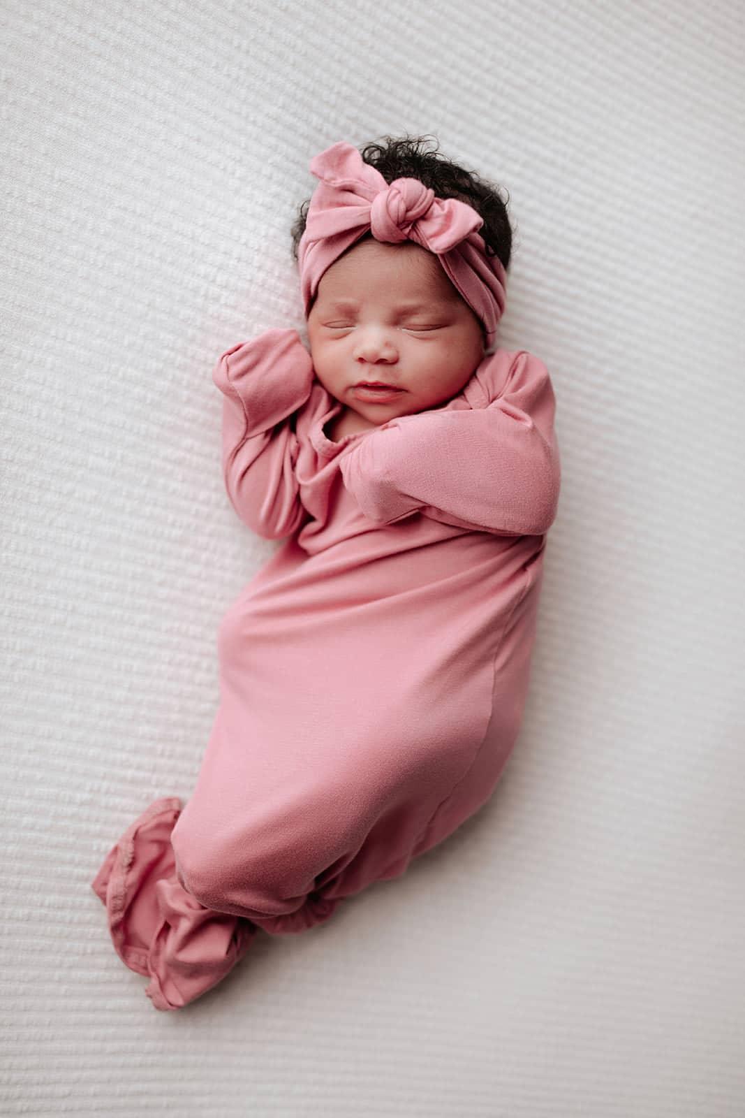 Three Little Tots Rose Knotted Newborn Gown - Soft Pink - The Palm Beach Baby