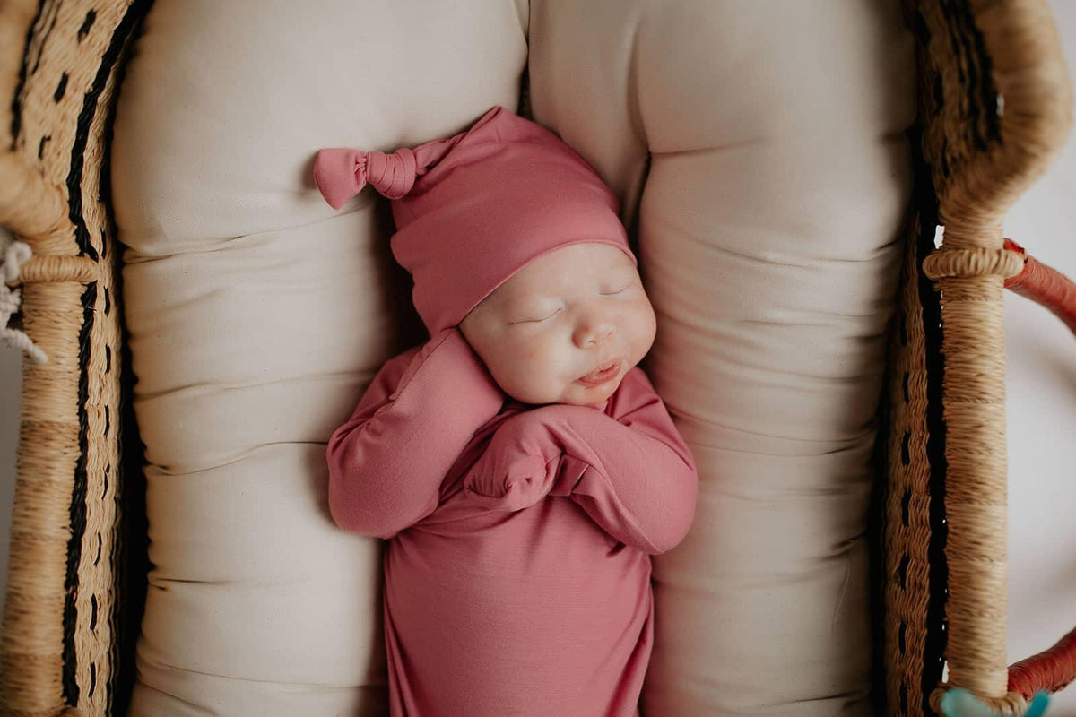 Three Little Tots Rose Knotted Newborn Gown - Soft Pink - The Palm Beach Baby