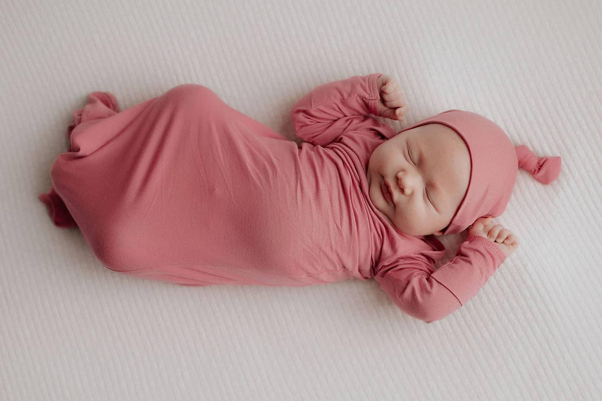 Three Little Tots Rose Knotted Newborn Gown - Soft Pink - The Palm Beach Baby
