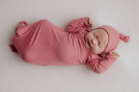 Three Little Tots Rose Knotted Newborn Gown - Soft Pink - The Palm Beach Baby