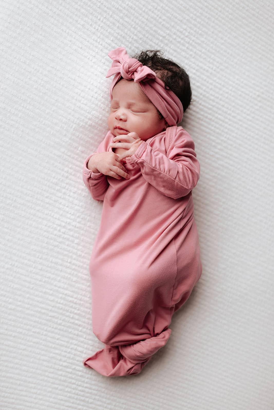 Three Little Tots Rose Knotted Newborn Gown - Soft Pink - The Palm Beach Baby