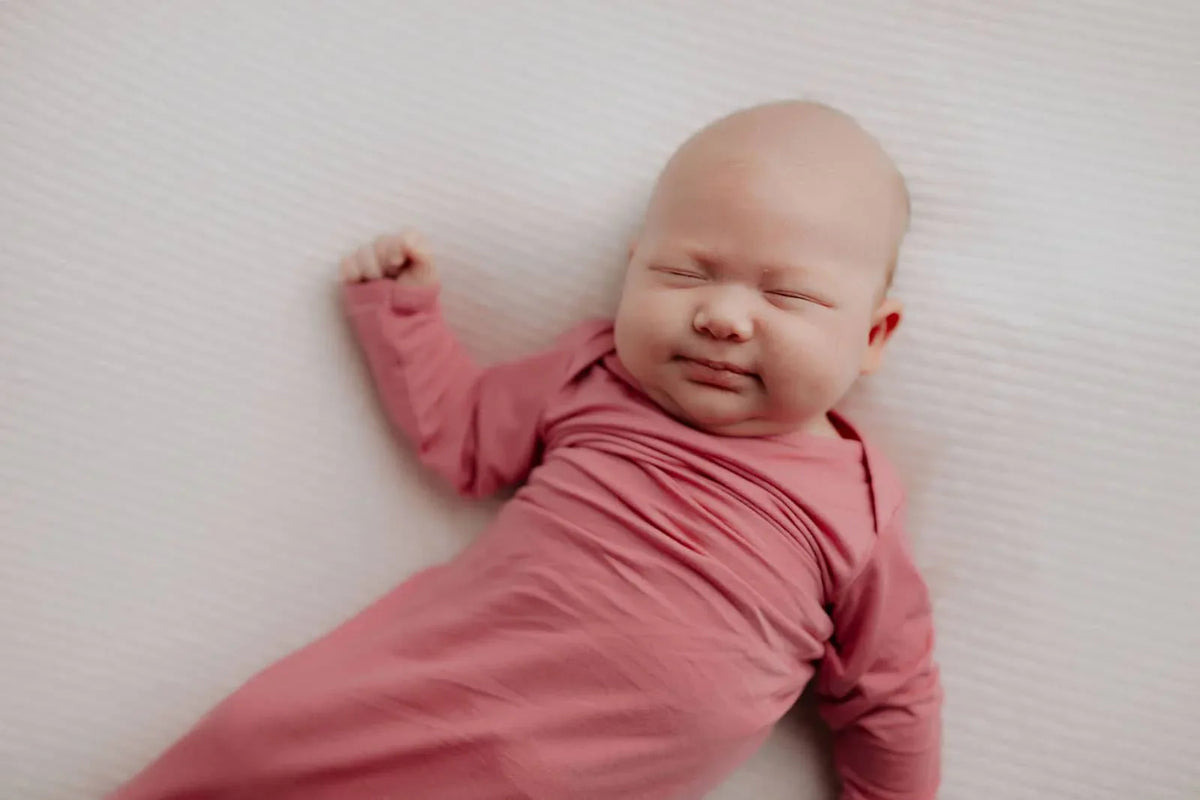 Three Little Tots Rose Knotted Newborn Gown - Soft Pink - The Palm Beach Baby