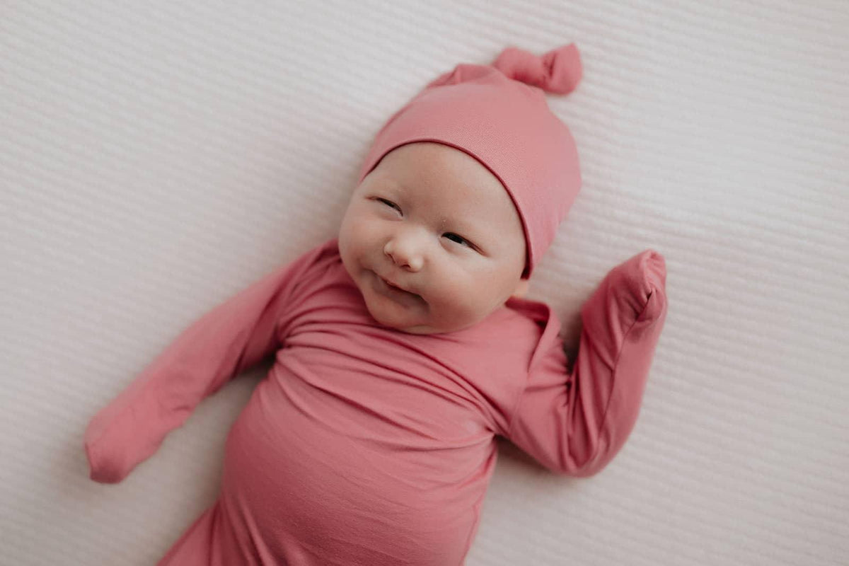 Three Little Tots Rose Knotted Newborn Gown - Soft Pink - The Palm Beach Baby