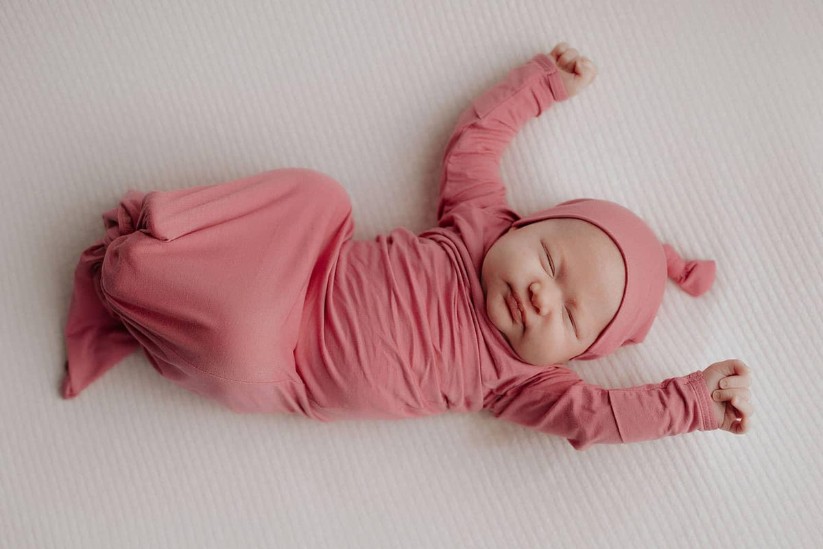 Three Little Tots Rose Knotted Newborn Gown - Soft Pink - The Palm Beach Baby