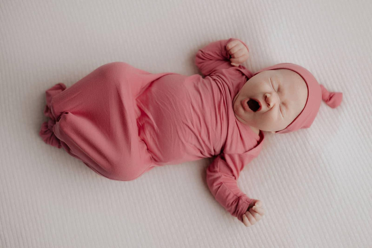 Three Little Tots Rose Knotted Newborn Gown - Soft Pink - The Palm Beach Baby