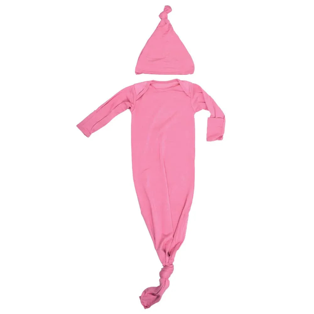 Three Little Tots Rose Knotted Newborn Gown - Soft Pink - The Palm Beach Baby