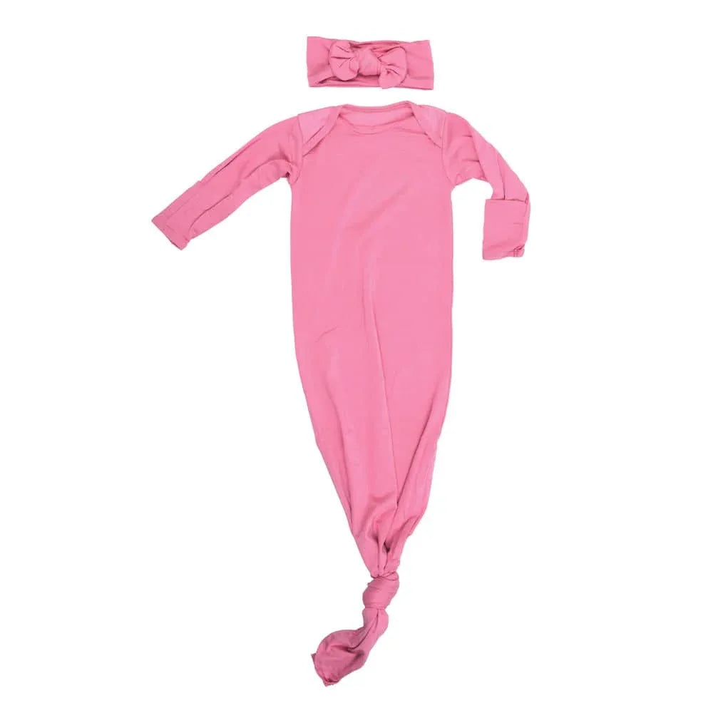 Three Little Tots Rose Knotted Newborn Gown - Soft Pink - The Palm Beach Baby