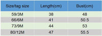 Size chart for ruffle knit baby romper showing length and bust measurements in centimeters for ages 3 to 12 months