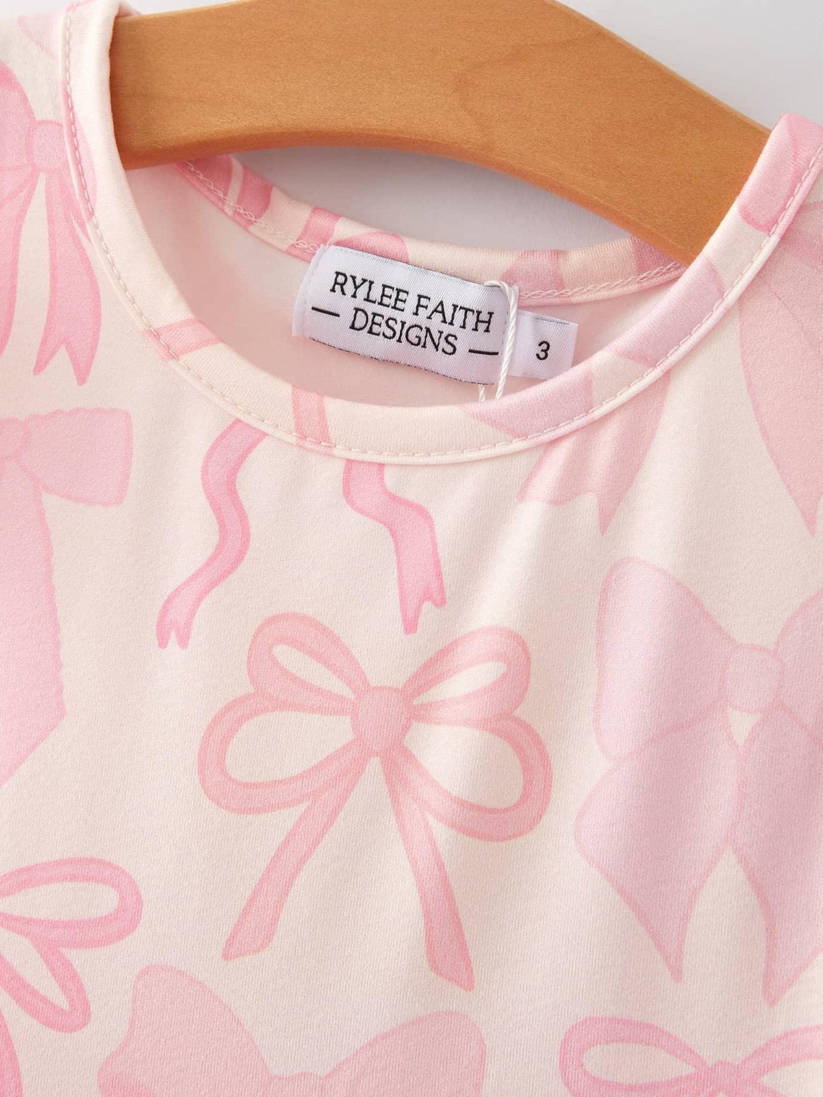 Rylee Faith Designs Bow Print Girls Dress - Pink Ruffle Sleeve - The Palm Beach Baby