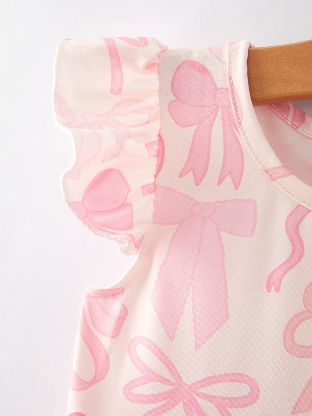 Rylee Faith Designs Bow Print Girls Dress - Pink Ruffle Sleeve - The Palm Beach Baby