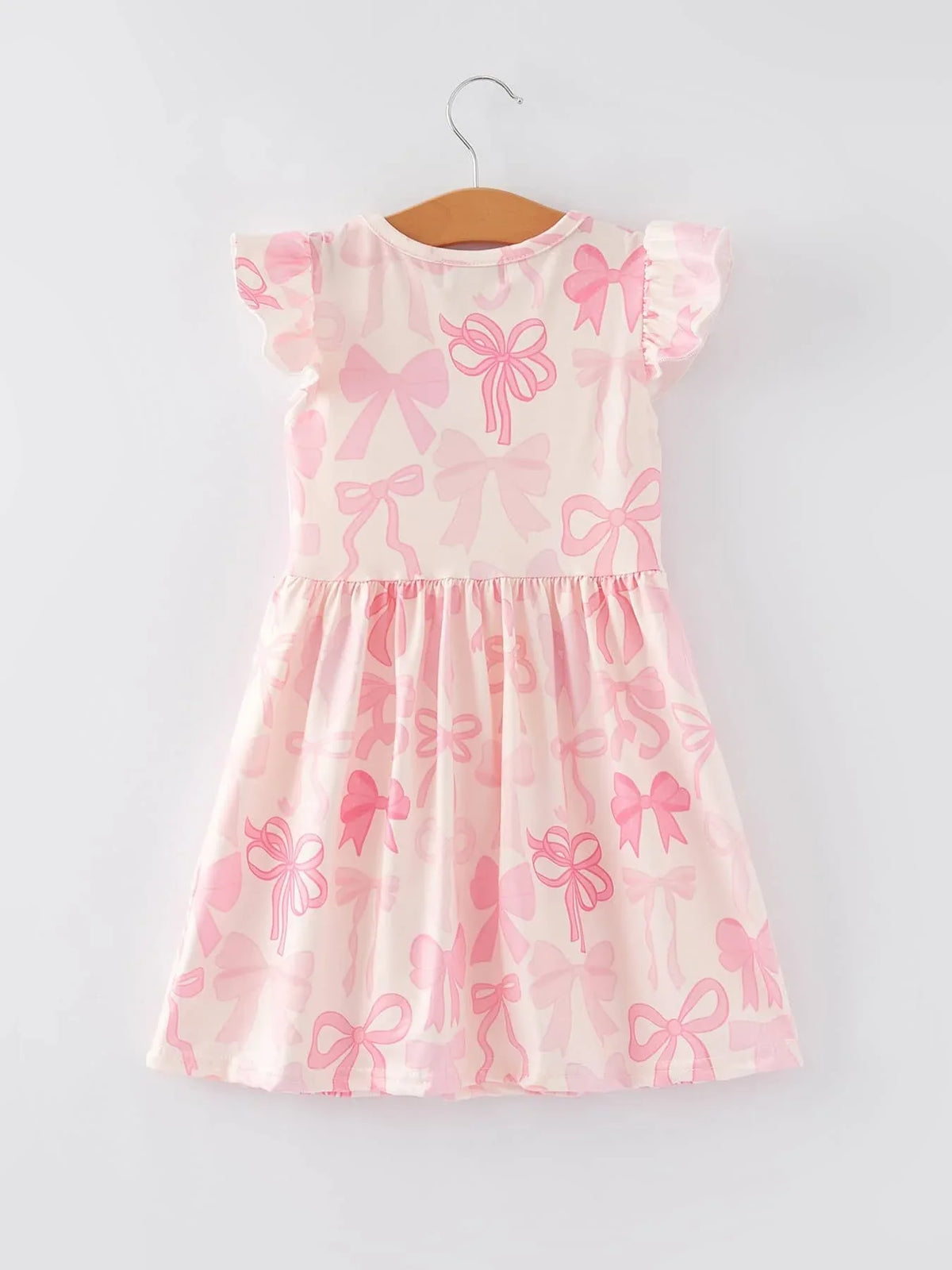 Rylee Faith Designs Bow Print Girls Dress - Pink Ruffle Sleeve - The Palm Beach Baby