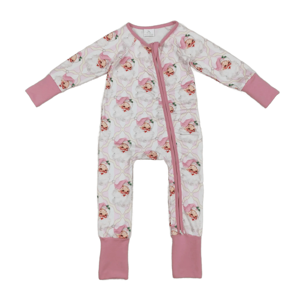 Santa Baby Romper Soft Pink Christmas Baby Outfit - The Palm Beach Baby