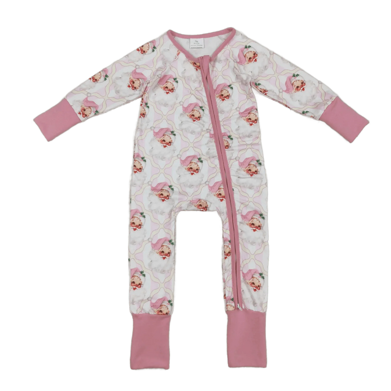 Santa Baby Romper Soft Pink Christmas Baby Outfit - The Palm Beach Baby