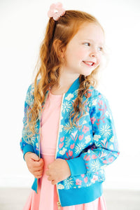 Girls blue floral satin jacket, long sleeve child jacket by Mila & Rose