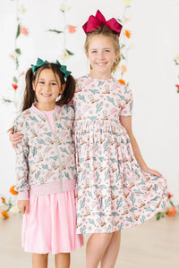girls pink shimmer jacket with cactus print, long sleeve and matching dress set