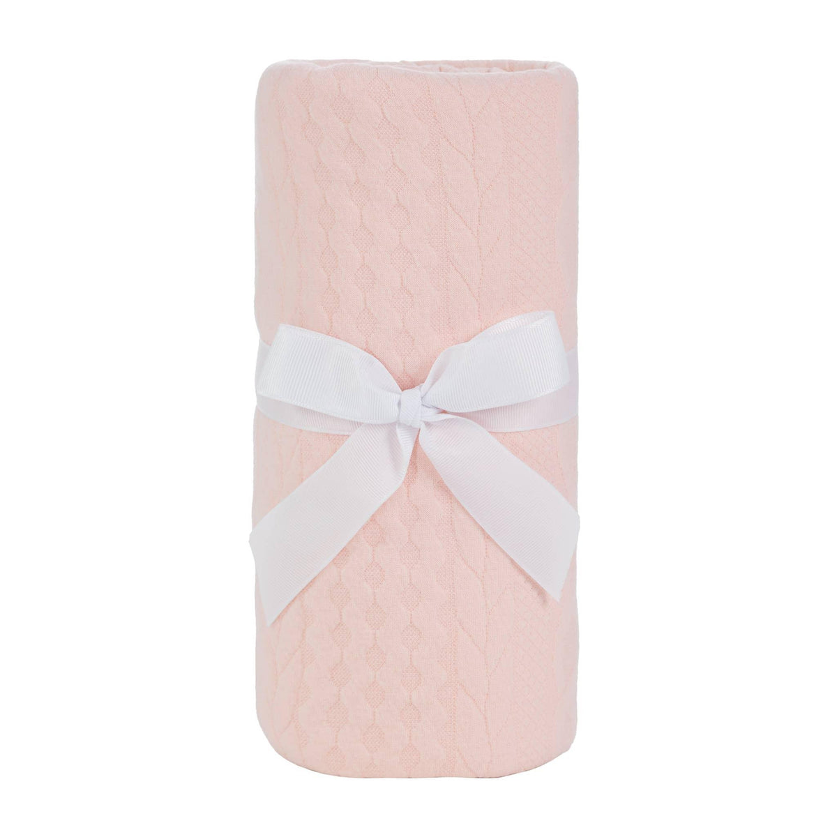 Sealy baby knit blanket apricot rose color made of soft knitted fabric with white ribbon