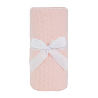 Sealy baby knit blanket apricot rose color made of soft knitted fabric with white ribbon