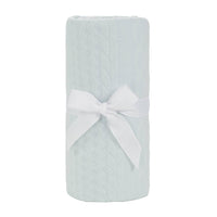Sealy baby knit blanket eucalyptus in light green cable knit cotton with white ribbon