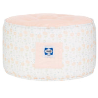 Goosewaddle toddler pouf seat for playroom with pink top and floral patterned sides for children