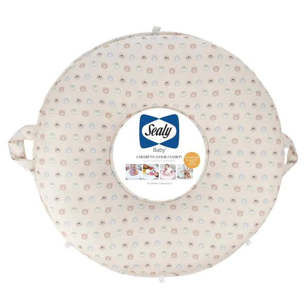 Sealy children's floor cushion in beige with pastel animal print for toddlers and babies