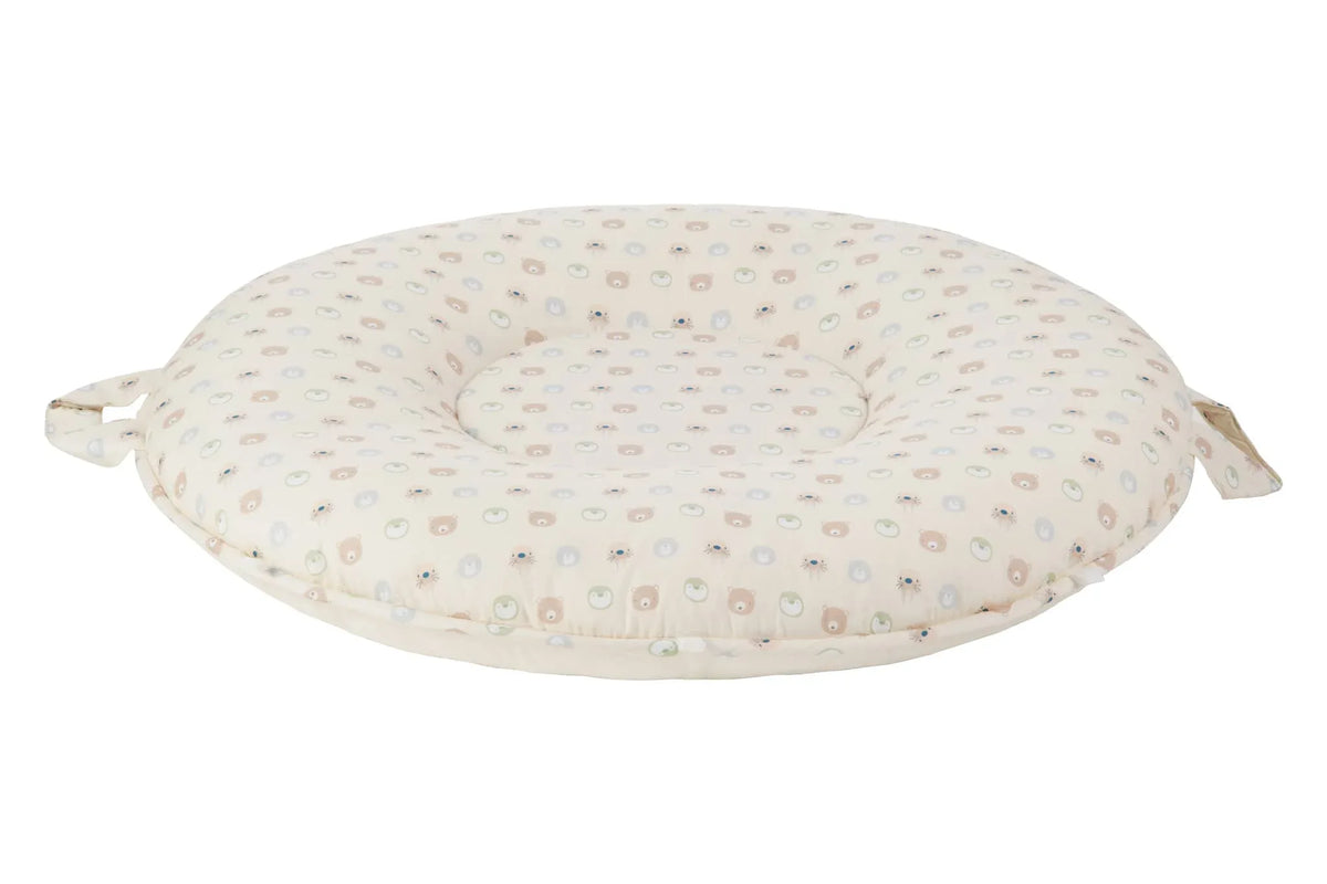 Cream round Sealy children's floor cushion with pastel animal prints for toddlers and kids